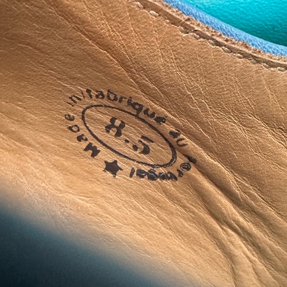 Fluevog LIKE NEW KKBB Liz turquoise/navy double strap MJ heel - 8.5 (fits 8) - Picture 14 of 16